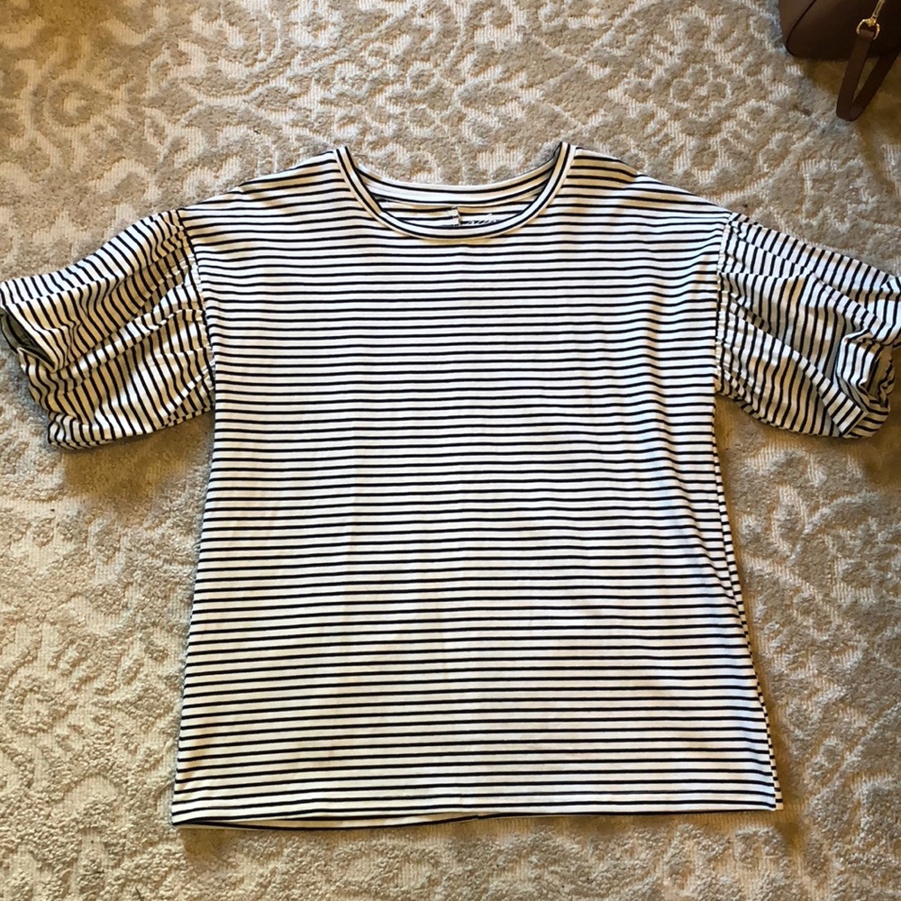 Black and white striped shirt with bell sleeves